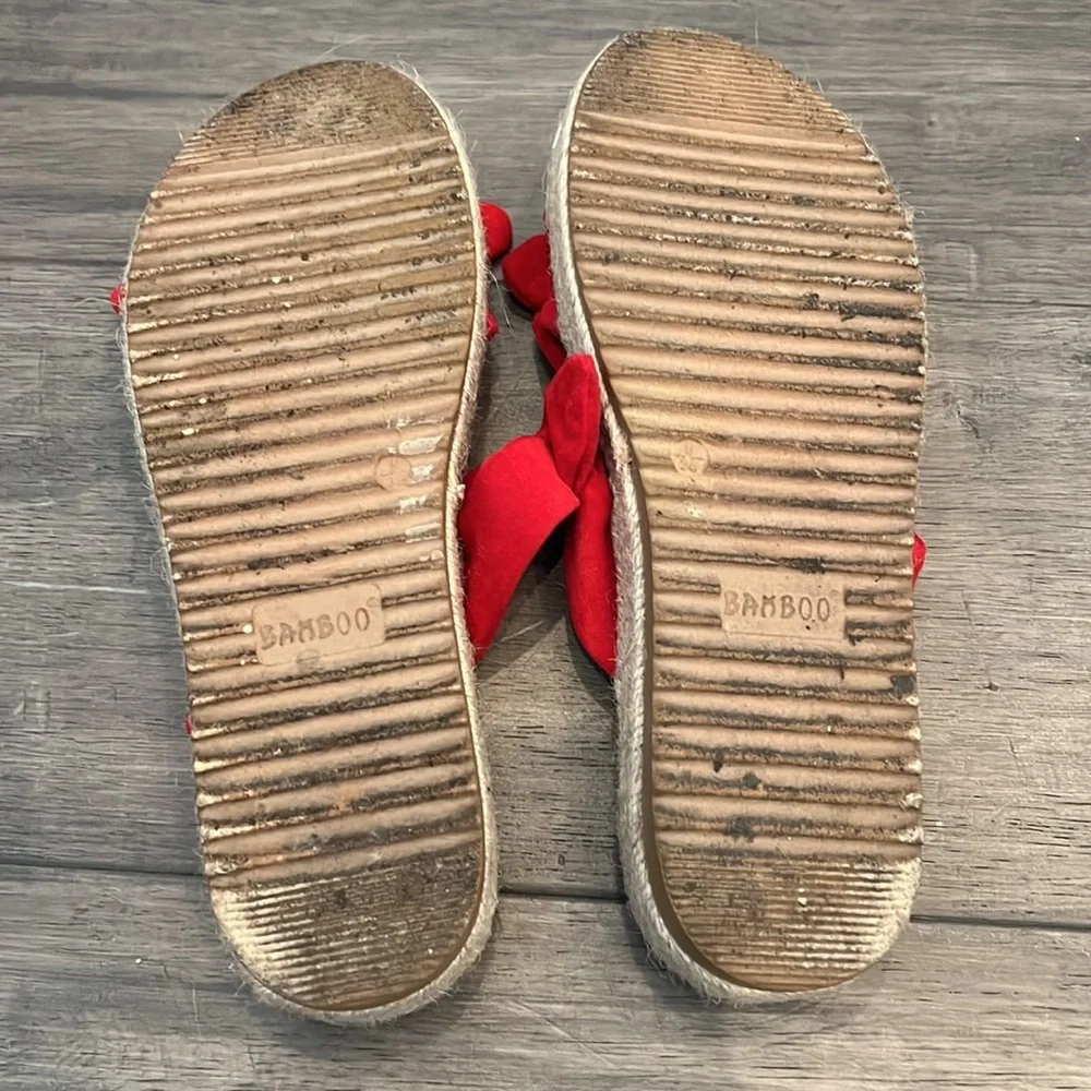 Bamboo Bow Tie Espadrille Flatform Slip-On Sandals Red Womens Size 8‎
